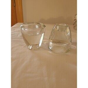 Pair  3" Cone Shaped Heavy Glass Reversible Candle Holder Taper Tealight Votive